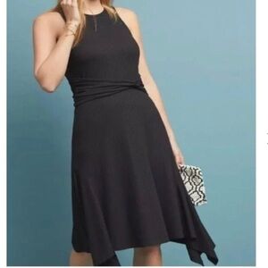 Anthropologie Ribbed Sleeveless Fit And Flare Midi  Dress Black SZ XS